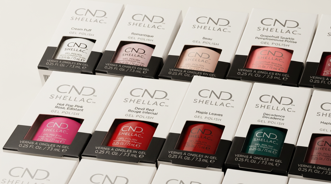 Große Auswahl an Shellac-Farben für die Pediküre